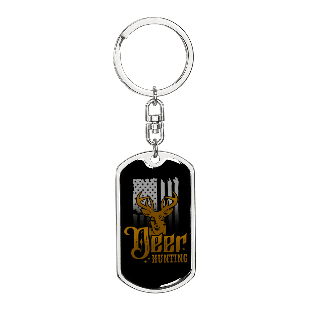 Deer Hunting Antlers Keychain Stainless Steel or 18k Gold Dog Tag Keyring-Express Your Love Gifts