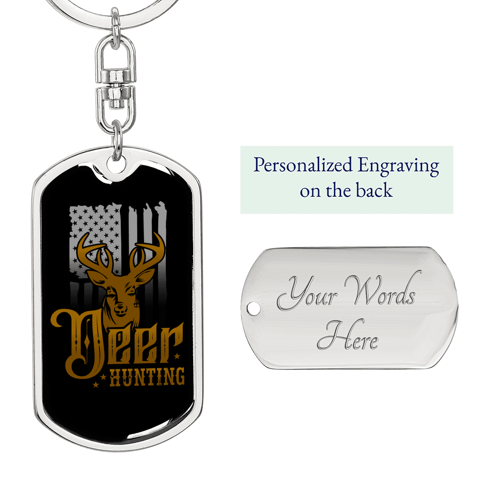 Deer Hunting Antlers Keychain Stainless Steel or 18k Gold Dog Tag Keyring-Express Your Love Gifts
