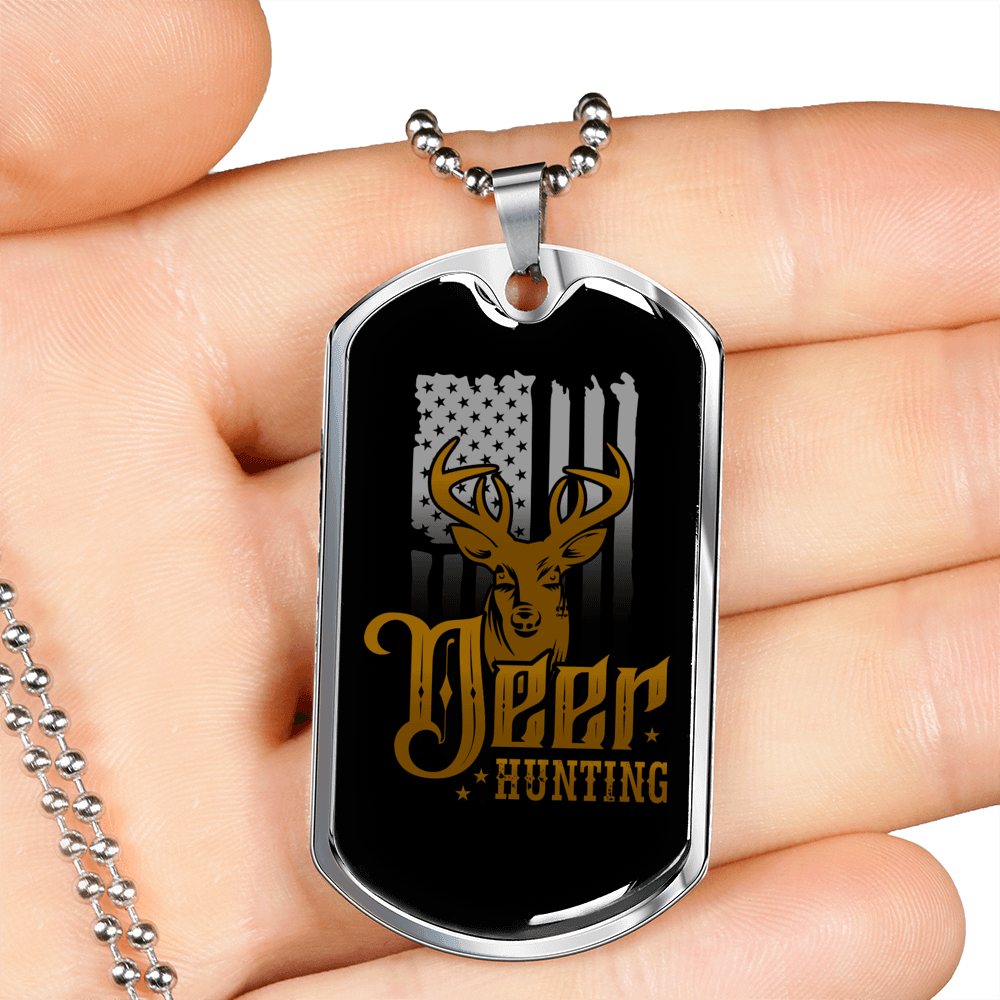 Deer Hunting Antlers Necklace Stainless Steel or 18k Gold Dog Tag 24" Chain-Express Your Love Gifts