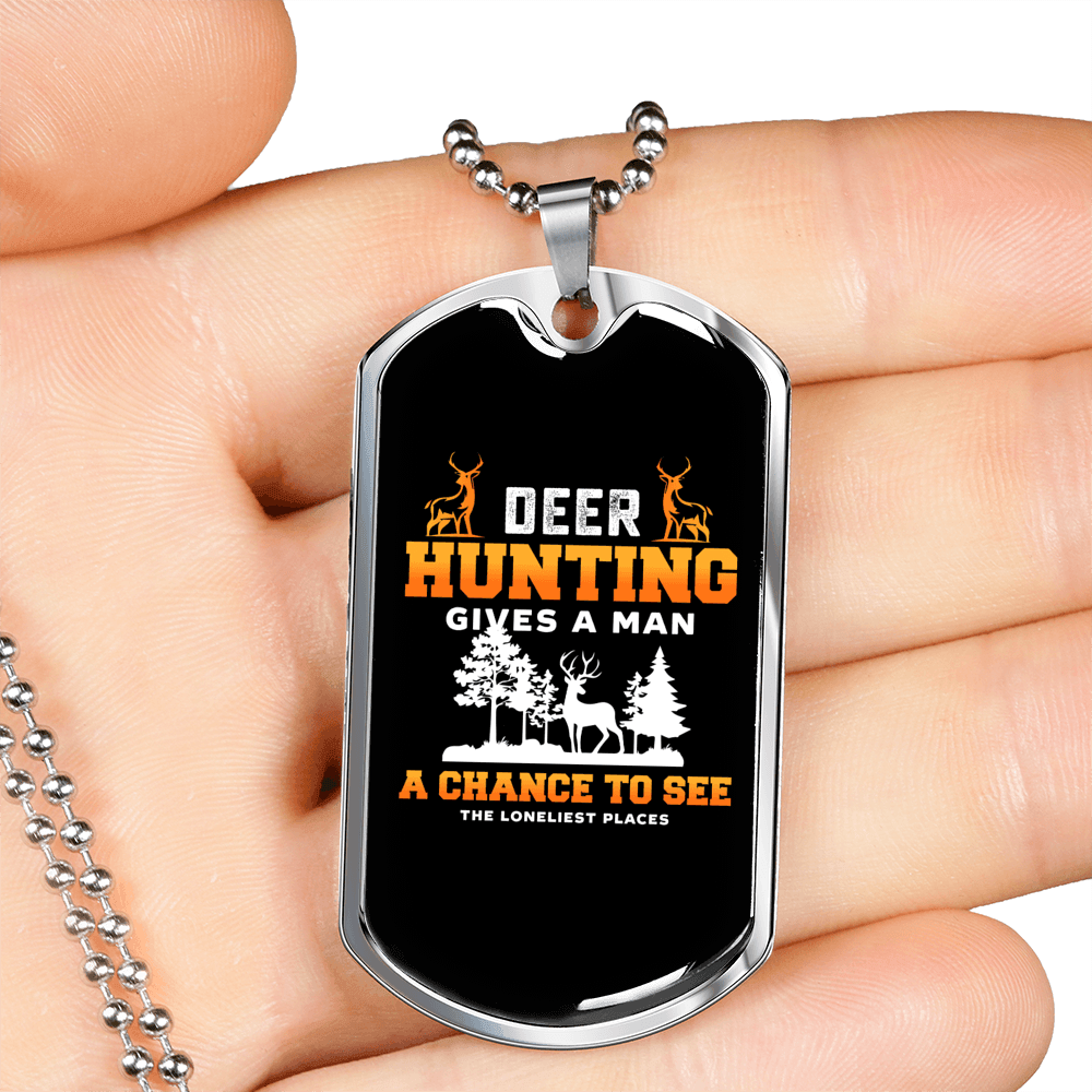 Deer Hunting Chance Necklace Stainless Steel or 18k Gold Dog Tag 24" Chain-Express Your Love Gifts