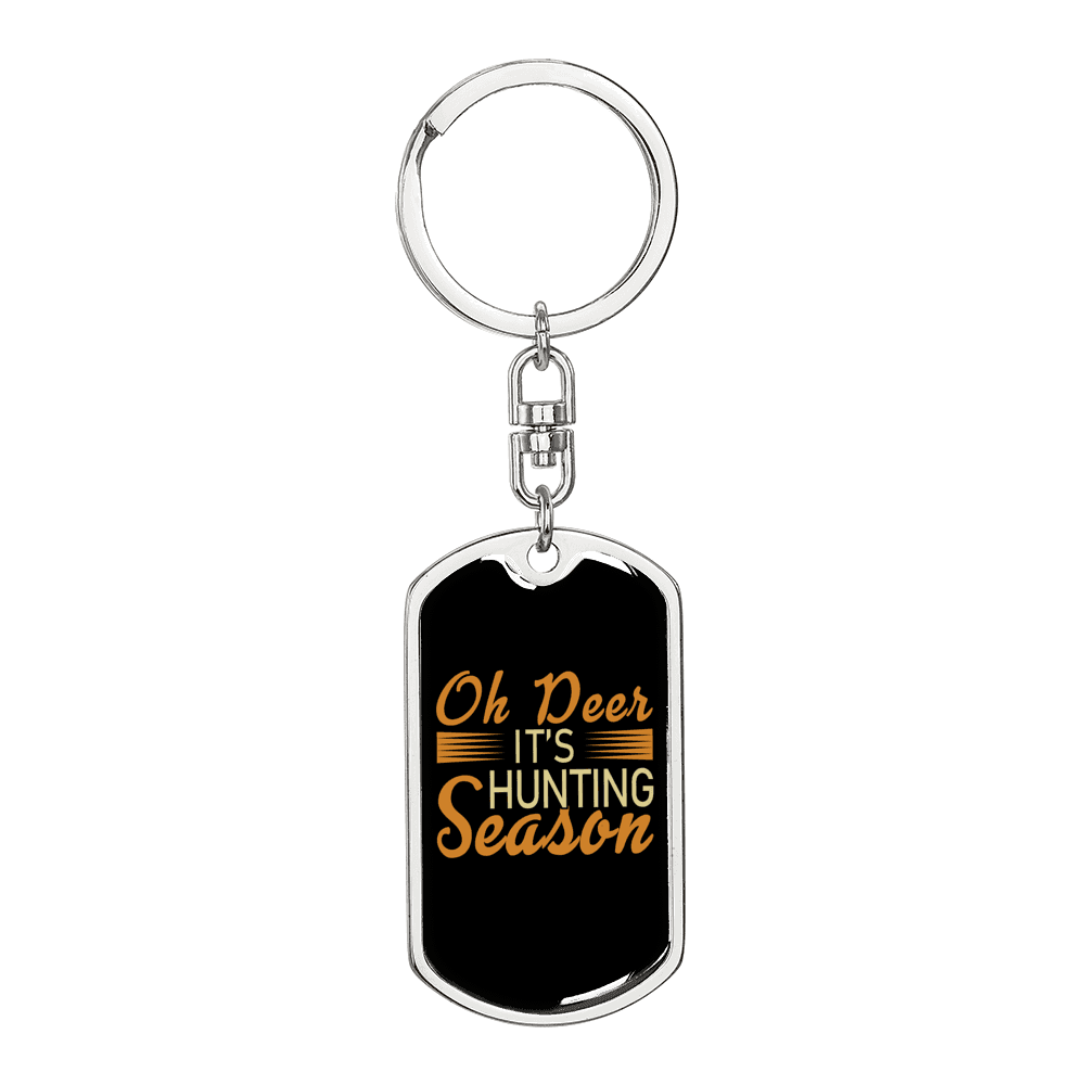 Deer Hunting Season Keychain Stainless Steel or 18k Gold Dog Tag Keyring-Express Your Love Gifts
