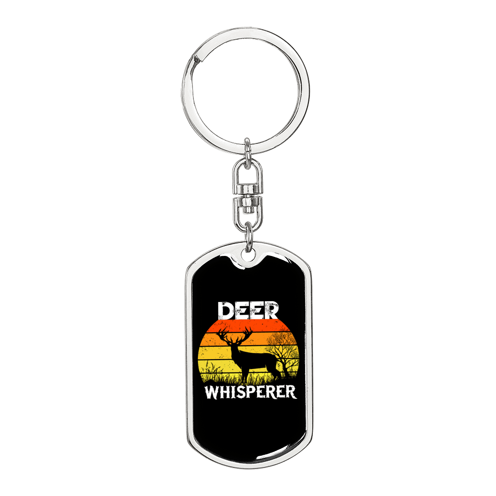 Deer Whisperer Keychain Stainless Steel or 18k Gold Dog Tag Keyring-Express Your Love Gifts