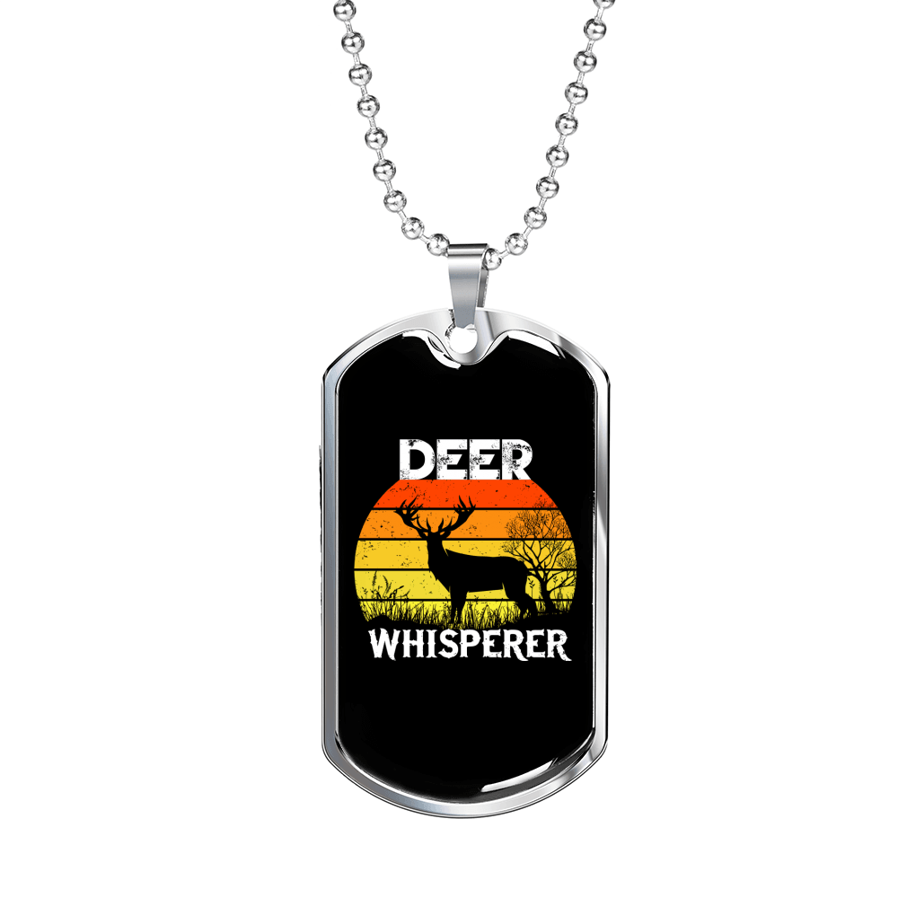 Deer Whisperer Necklace Stainless Steel or 18k Gold Dog Tag 24" Chain-Express Your Love Gifts