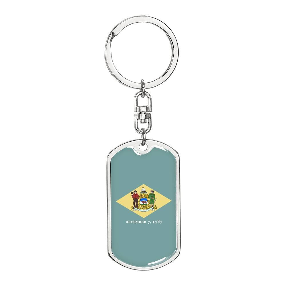 DelawAre State Flag Keychain Dog Tag Stainless Steel or 18k Gold-Express Your Love Gifts