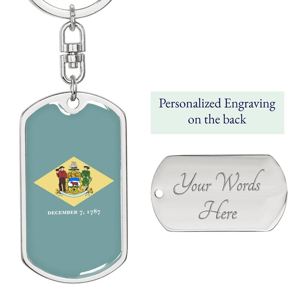 DelawAre State Flag Keychain Dog Tag Stainless Steel or 18k Gold-Express Your Love Gifts