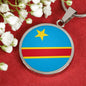Democratic Republic Of The Congo Flag Circle Necklace Stainless Steel or 18k Gold 18-22"-Express Your Love Gifts