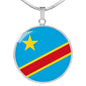 Democratic Republic Of The Congo Flag Circle Necklace Stainless Steel or 18k Gold 18-22"-Express Your Love Gifts