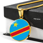 Democratic Republic Of The Congo Flag Circle Necklace Stainless Steel or 18k Gold 18-22"-Express Your Love Gifts