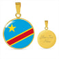 Democratic Republic Of The Congo Flag Circle Necklace Stainless Steel or 18k Gold 18-22"-Express Your Love Gifts