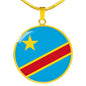 Democratic Republic Of The Congo Flag Circle Necklace Stainless Steel or 18k Gold 18-22"-Express Your Love Gifts