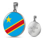 Democratic Republic Of The Congo Flag Circle Necklace Stainless Steel or 18k Gold 18-22"-Express Your Love Gifts