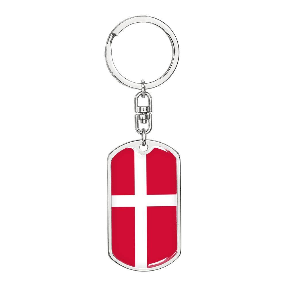 Denmark Flag Keychain Dog Tag Stainless Steel or 18k Gold-Express Your Love Gifts