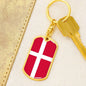 Denmark Flag Keychain Dog Tag Stainless Steel or 18k Gold-Express Your Love Gifts
