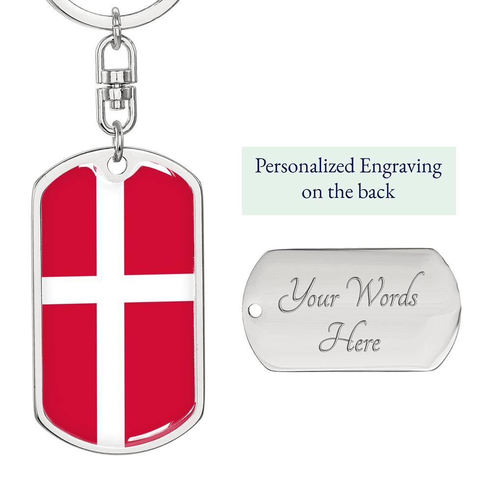 Denmark Flag Keychain Dog Tag Stainless Steel or 18k Gold-Express Your Love Gifts