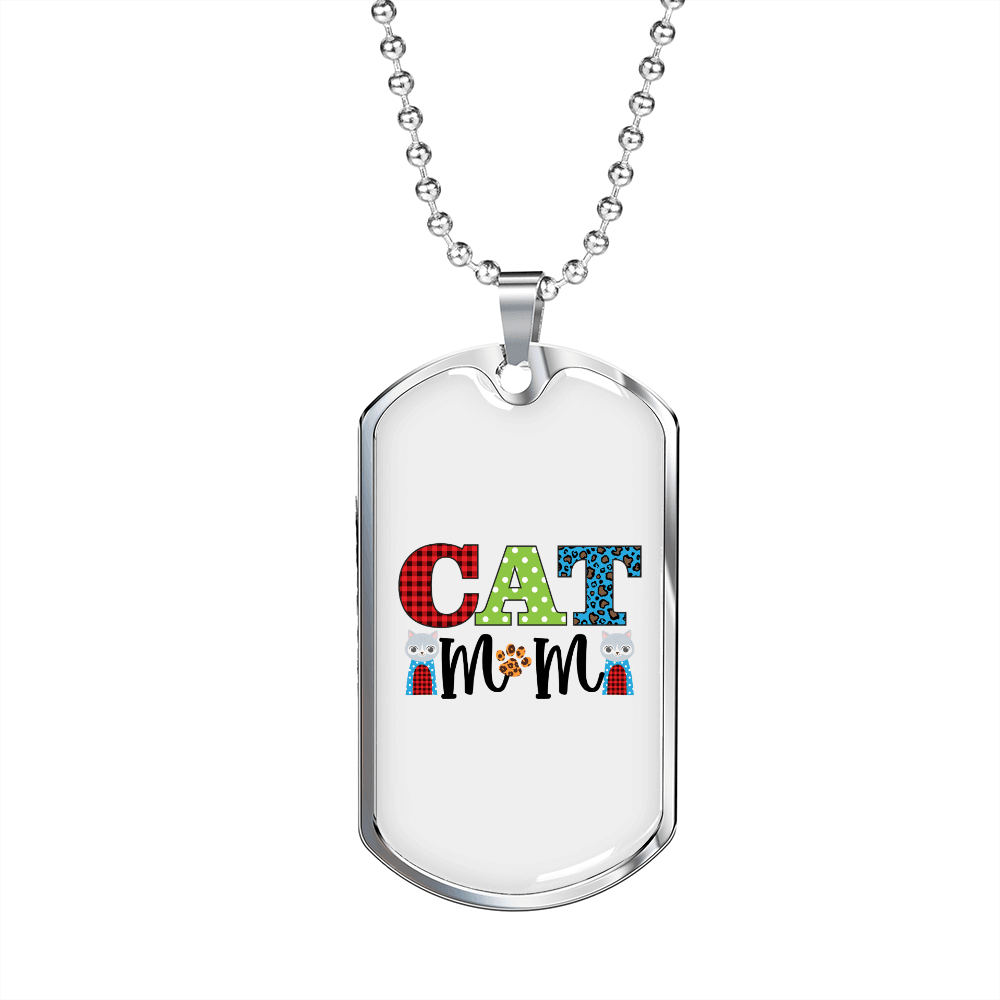 Design Cat Mom Necklace Stainless Steel or 18k Gold Dog Tag 24" Chain-Express Your Love Gifts