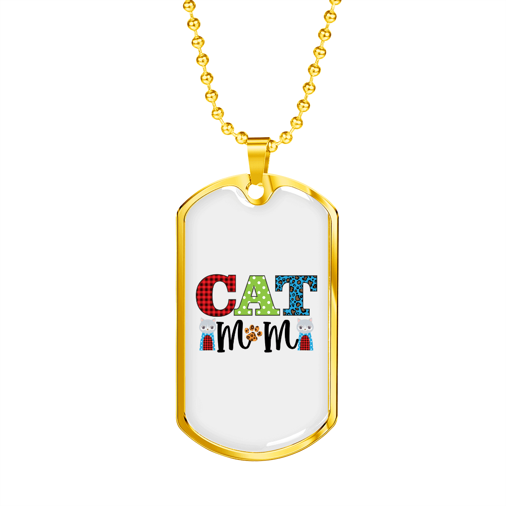 Design Cat Mom Necklace Stainless Steel or 18k Gold Dog Tag 24" Chain-Express Your Love Gifts