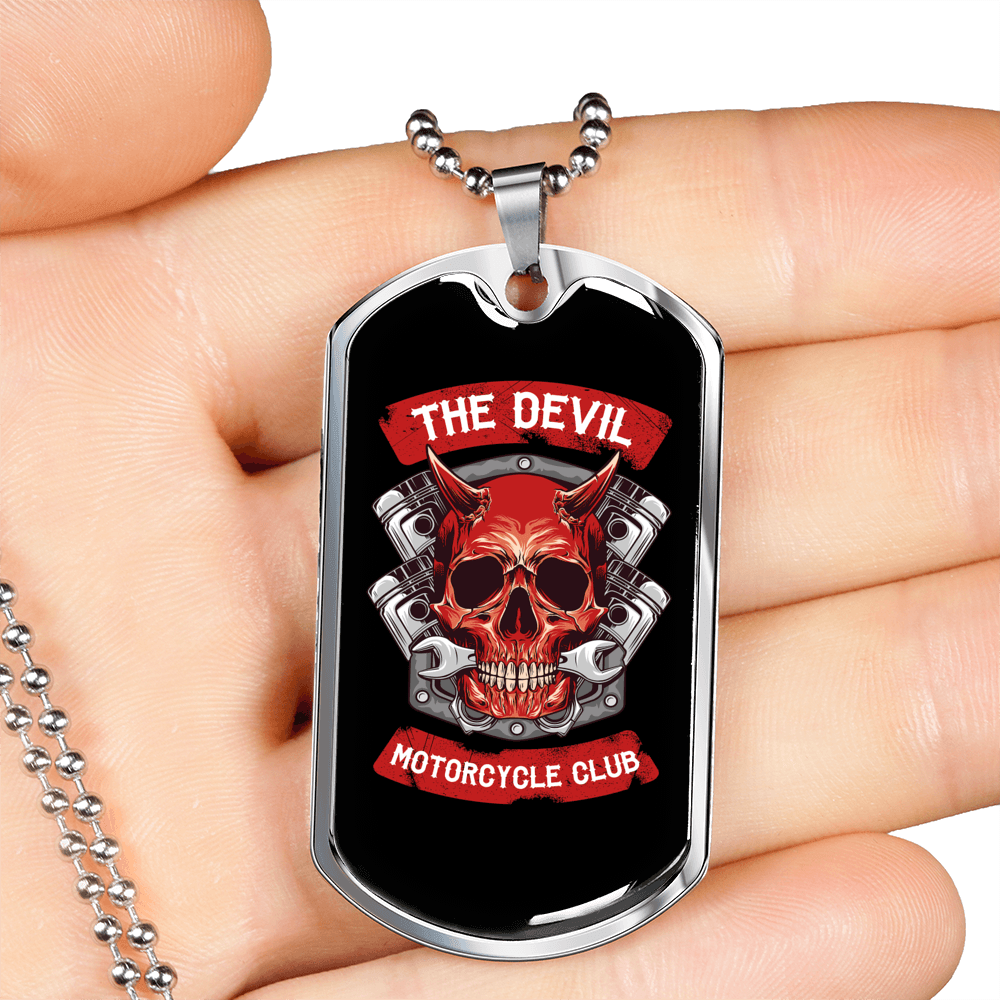 Devil Motorcycle Club Biker Necklace Stainless Steel or 18k Gold Dog Tag 24"-Express Your Love Gifts