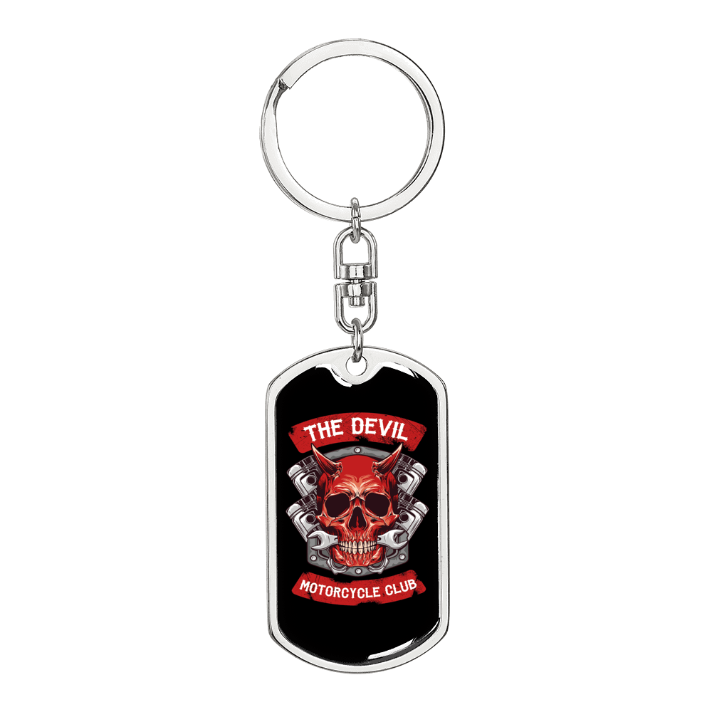 Devil Motorcycle Club Keychain Stainless Steel or 18k Gold Dog Tag Keyring-Express Your Love Gifts