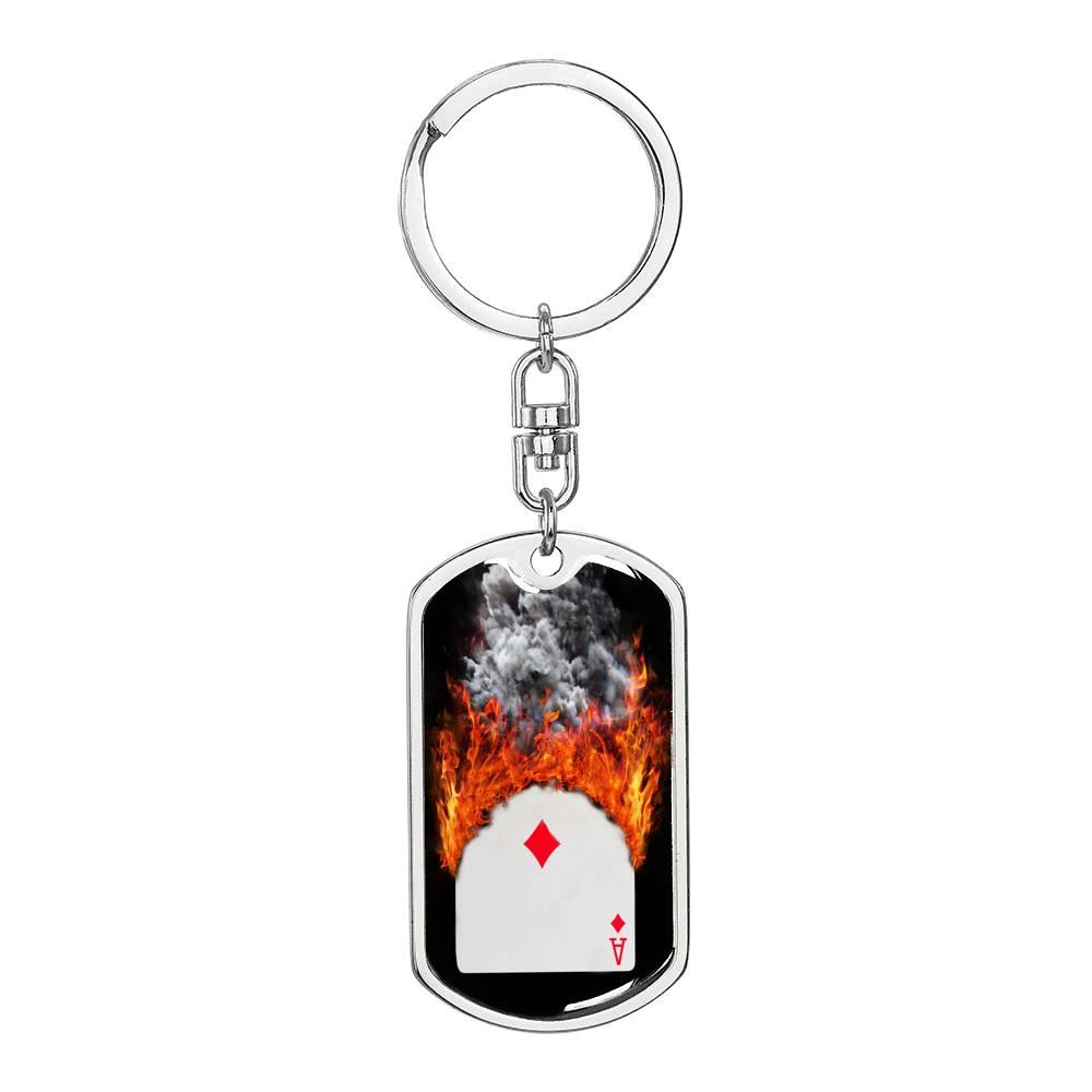 Diamond On Fire Keychain Dog Tag Stainless Steel or 18k Gold-Express Your Love Gifts