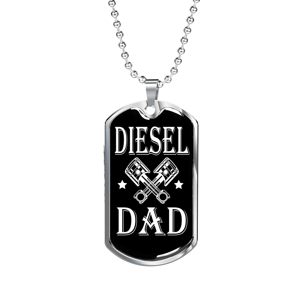 Diesel Dad Dog Tag Stainless Steel or 18k Gold 24" Chain-Express Your Love Gifts