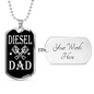 Diesel Dad Dog Tag Stainless Steel or 18k Gold 24" Chain-Express Your Love Gifts