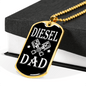 Diesel Dad Dog Tag Stainless Steel or 18k Gold 24" Chain-Express Your Love Gifts