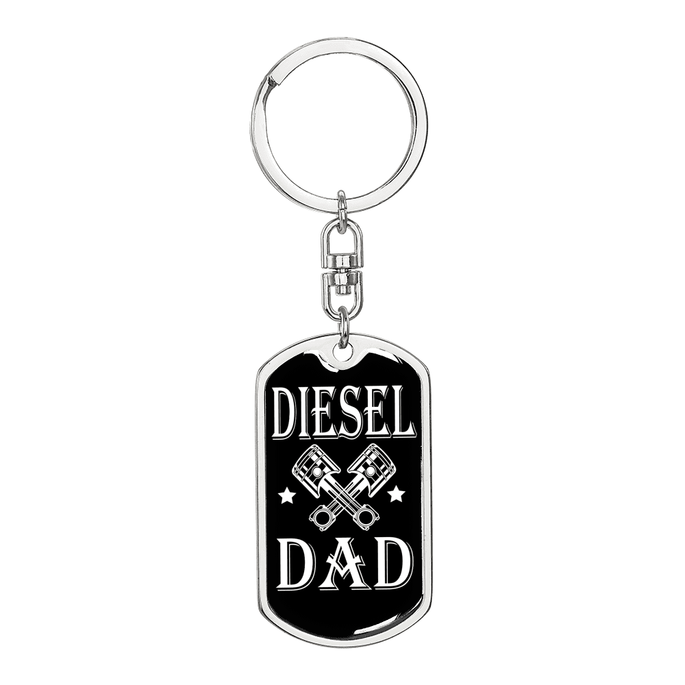 Diesel Dad Swivel Keychain Dog Tag Stainless Steel or 18k Gold-Express Your Love Gifts