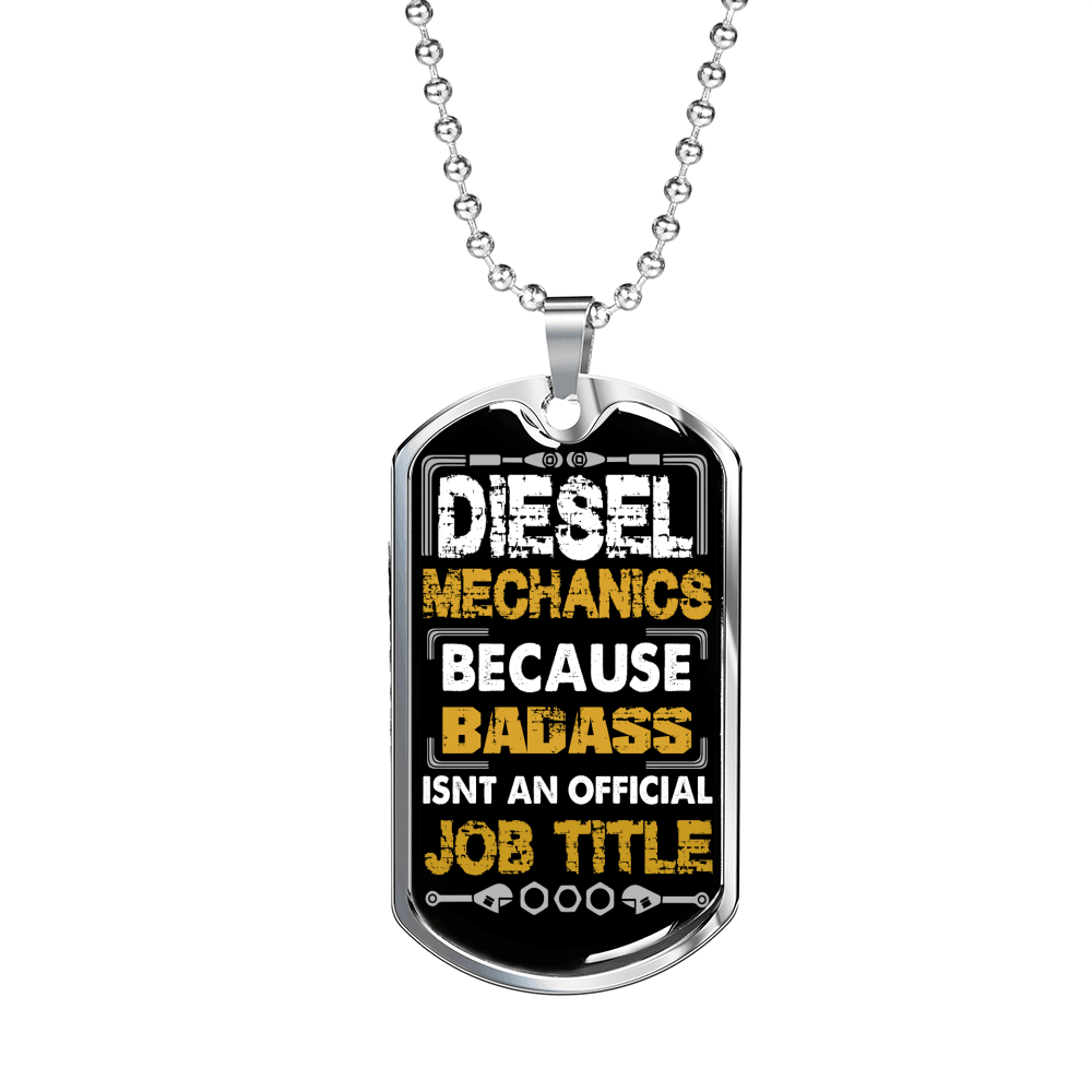 Diesel Mechanic Dog Tag Stainless Steel or 18k Gold 24" Chain-Express Your Love Gifts