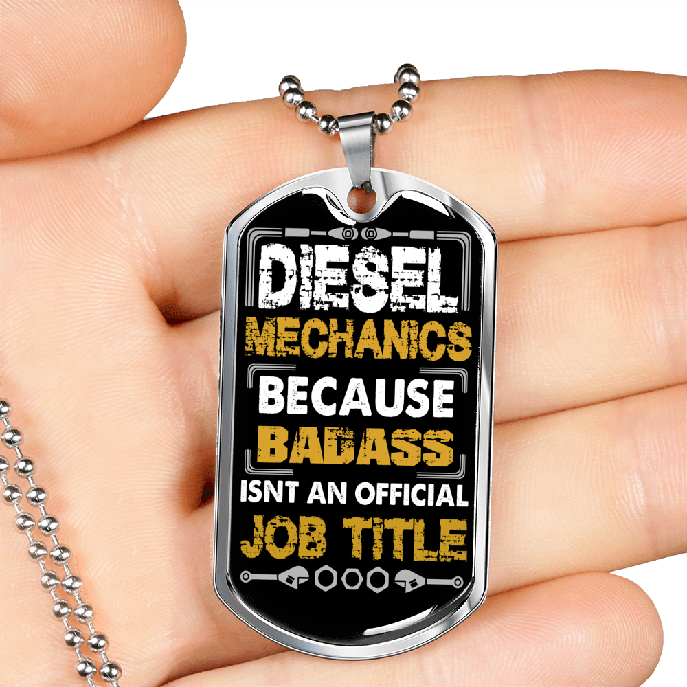 Diesel Mechanic Dog Tag Stainless Steel or 18k Gold 24" Chain-Express Your Love Gifts