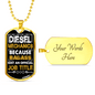 Diesel Mechanic Dog Tag Stainless Steel or 18k Gold 24" Chain-Express Your Love Gifts