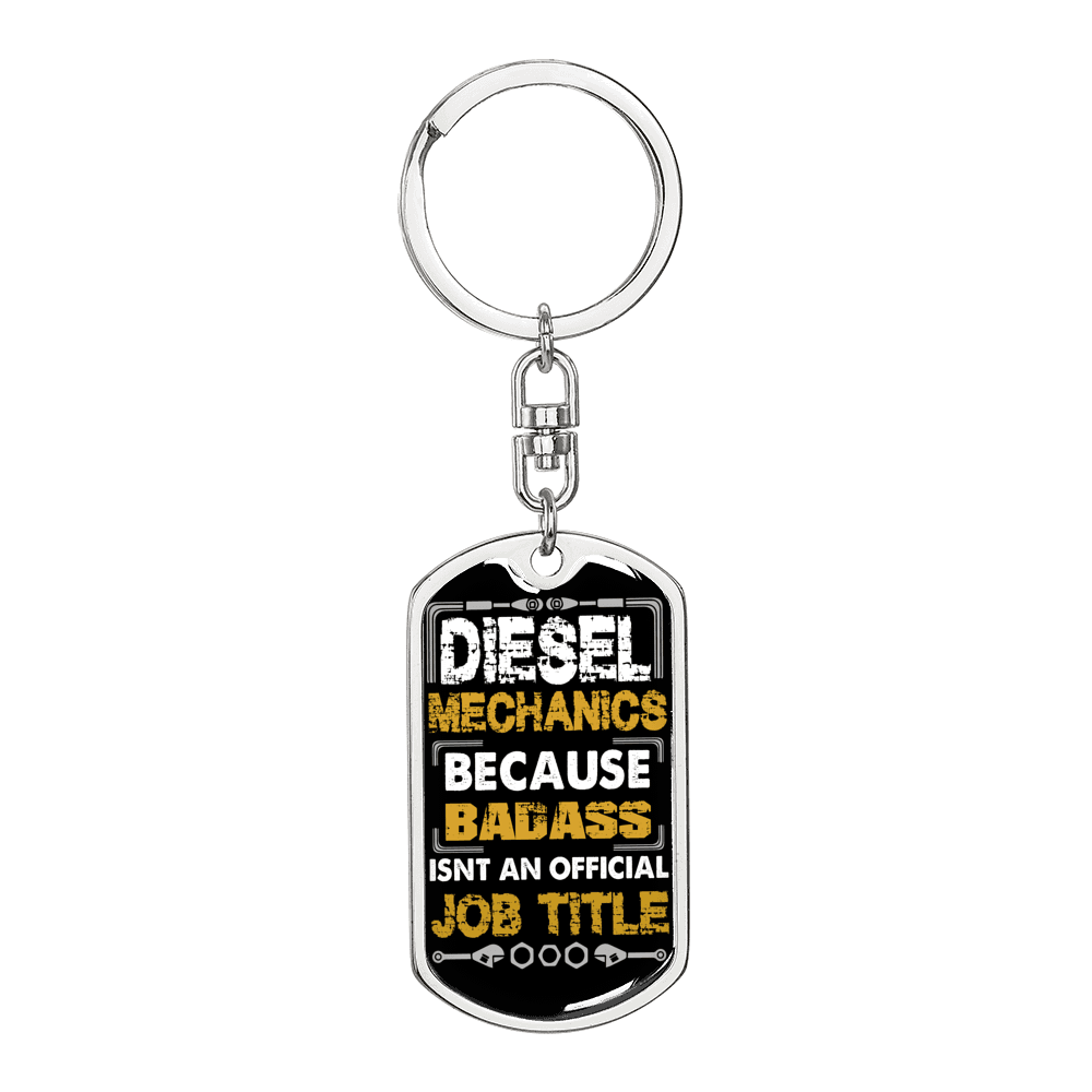 Diesel Mechanic Swivel Keychain Dog Tag Stainless Steel or 18k Gold-Express Your Love Gifts