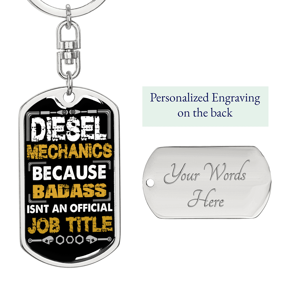 Diesel Mechanic Swivel Keychain Dog Tag Stainless Steel or 18k Gold-Express Your Love Gifts