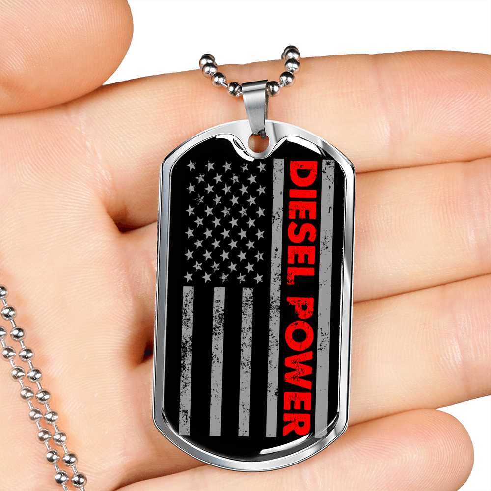 Diesel Power Distressed Stars Dog Tag Stainless Steel or 18k Gold 24" Chain-Express Your Love Gifts