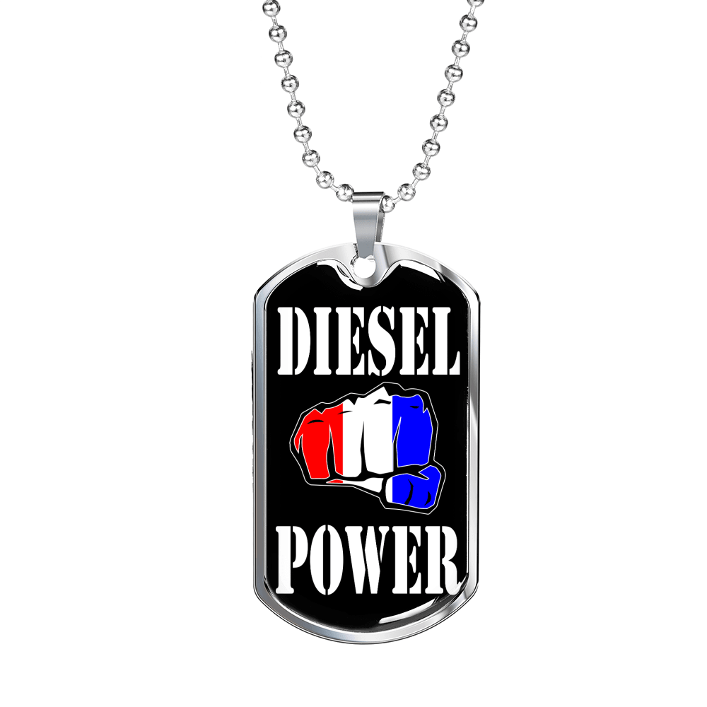 Diesel Power Dog Tag Stainless Steel or 18k Gold 24" Chain-Express Your Love Gifts