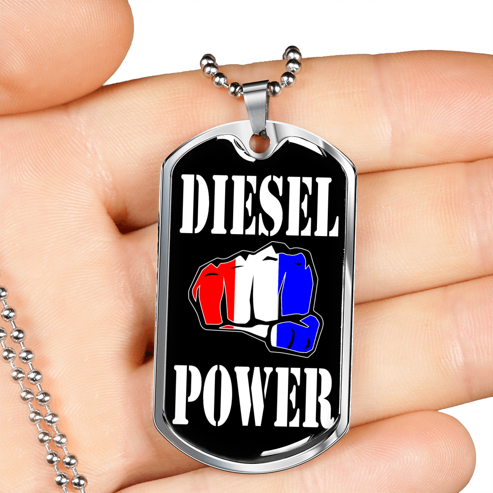 Diesel Power Dog Tag Stainless Steel or 18k Gold 24" Chain-Express Your Love Gifts