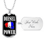 Diesel Power Dog Tag Stainless Steel or 18k Gold 24" Chain-Express Your Love Gifts