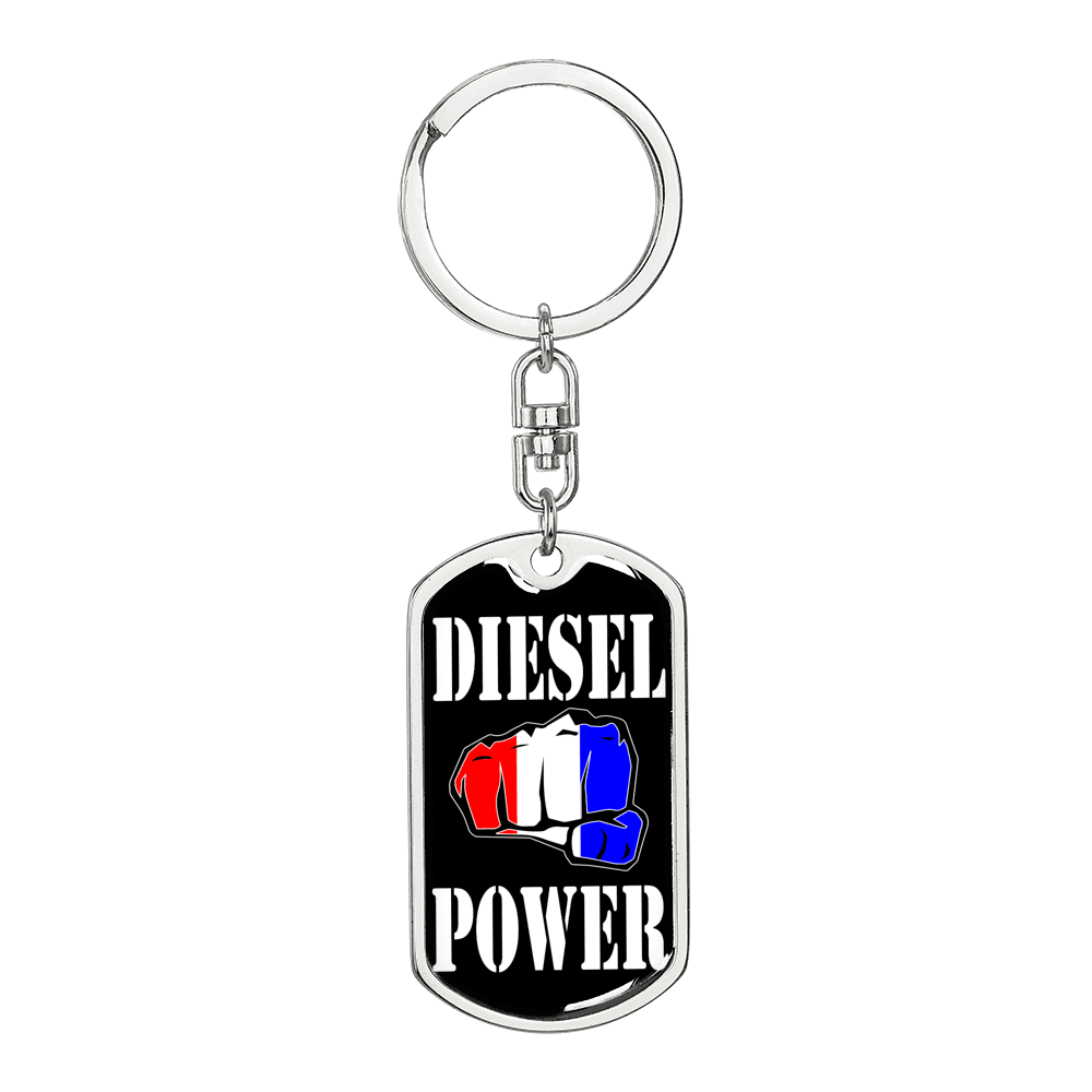 Diesel Power Fist Swivel Keychain Dog Tag Stainless Steel or 18k Gold-Express Your Love Gifts