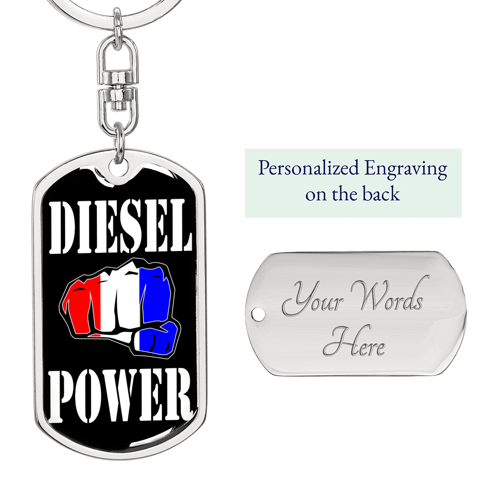 Diesel Power Fist Swivel Keychain Dog Tag Stainless Steel or 18k Gold-Express Your Love Gifts