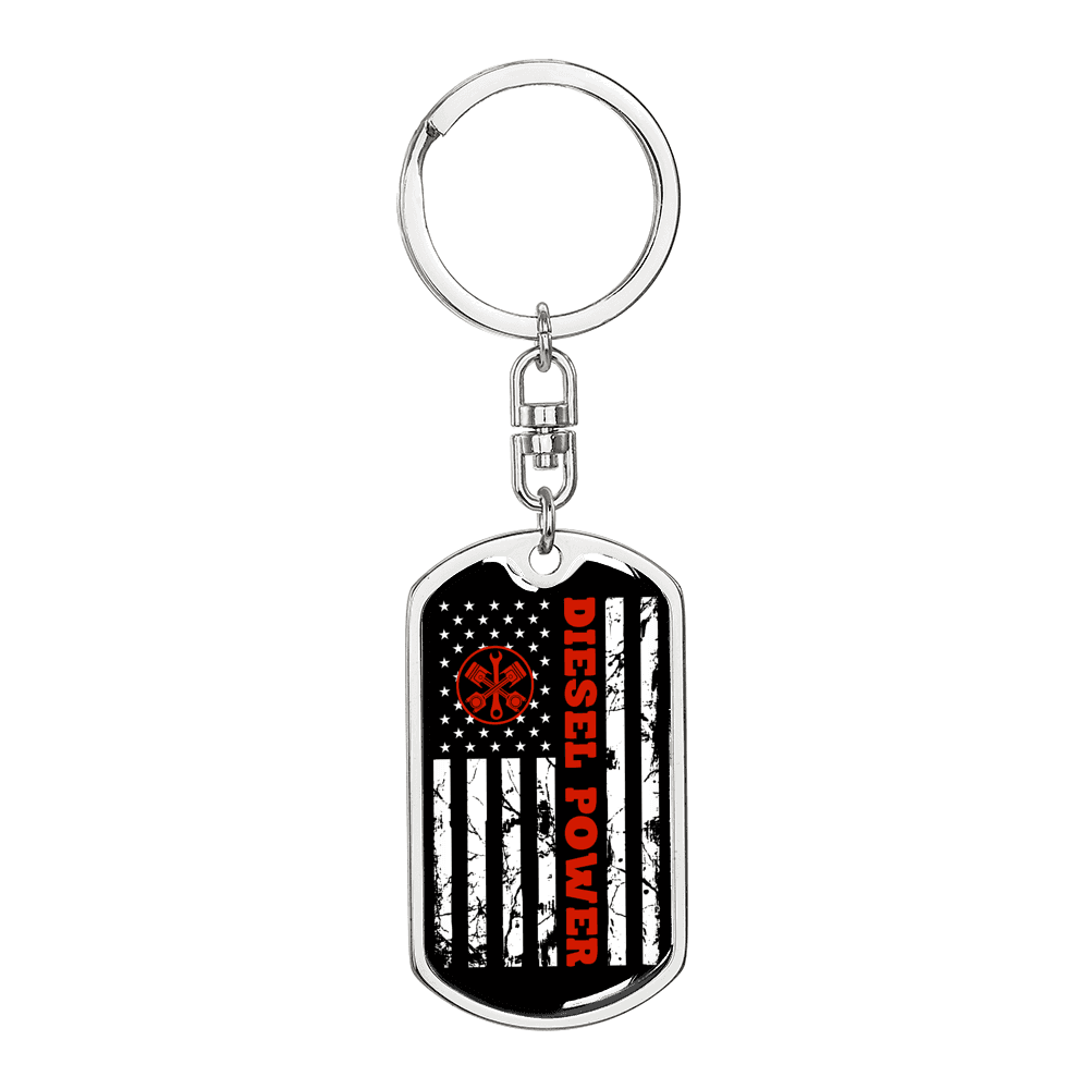 Diesel Power Swivel Keychain Dog Tag Stainless Steel or 18k Gold-Express Your Love Gifts