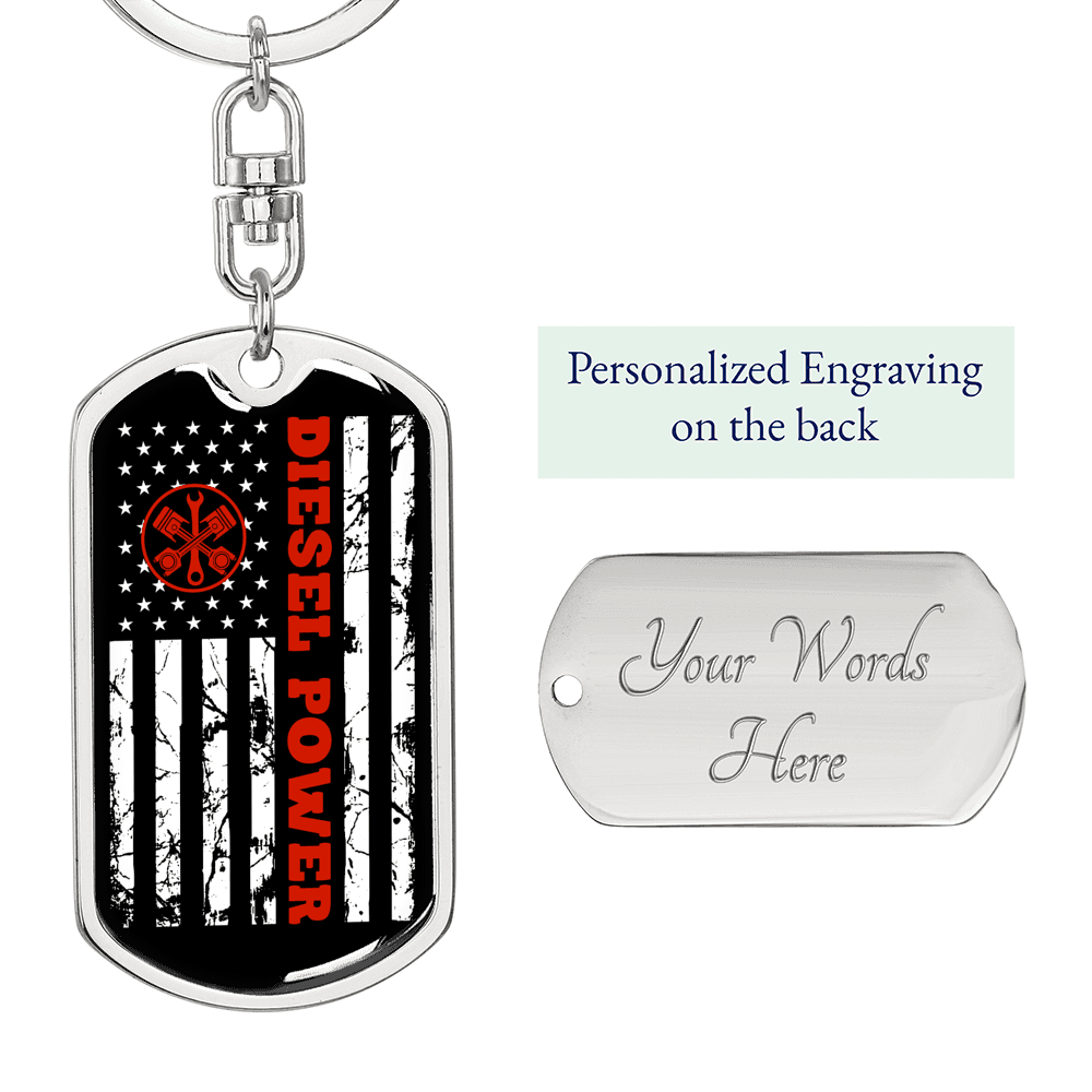 Diesel Power Swivel Keychain Dog Tag Stainless Steel or 18k Gold-Express Your Love Gifts