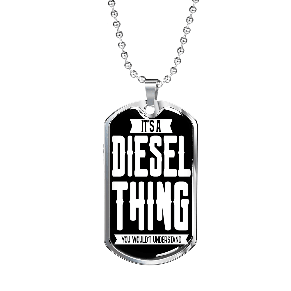 Diesel Thing Dog Tag Stainless Steel or 18k Gold 24" Chain-Express Your Love Gifts