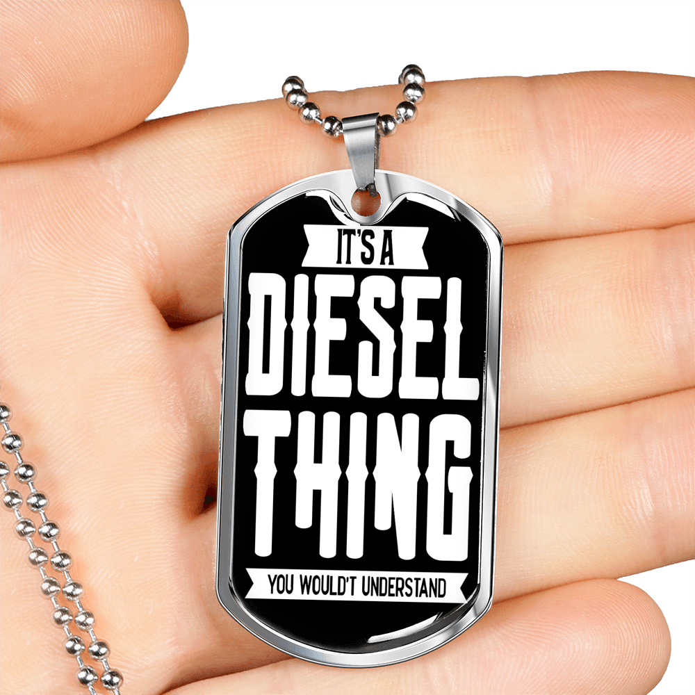 Diesel Thing Dog Tag Stainless Steel or 18k Gold 24" Chain-Express Your Love Gifts