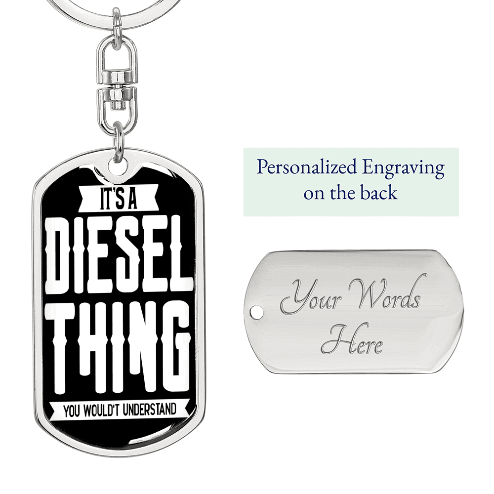 Diesel Thing Swivel Keychain Dog Tag Stainless Steel or 18k Gold-Express Your Love Gifts