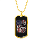 Dirt Bike American Flag Biker Necklace Stainless Steel or 18k Gold Dog Tag 24"-Express Your Love Gifts