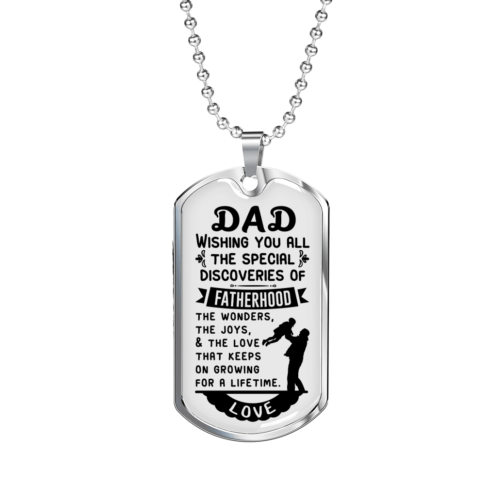 Discoveries Of Fatherhood Dad Necklace Stainless Steel or 18k Gold Dog Tag 24" Chain-Express Your Love Gifts