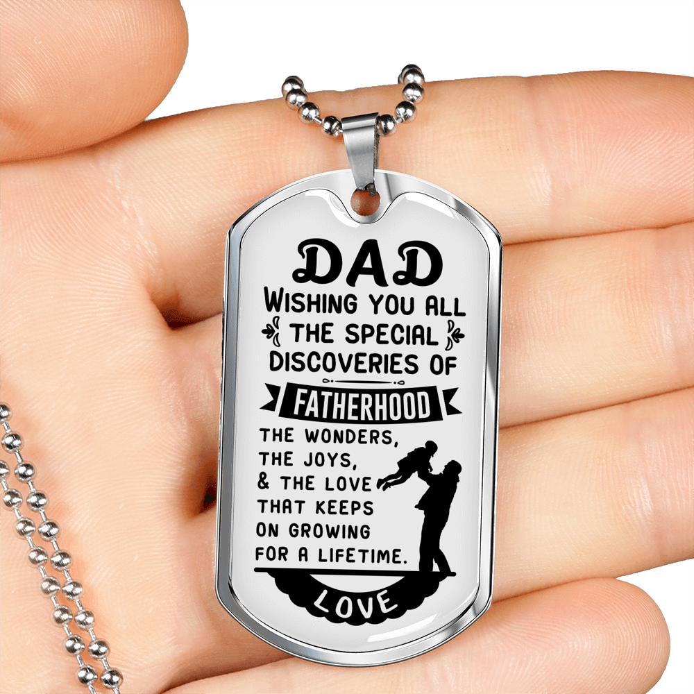 Discoveries Of Fatherhood Dad Necklace Stainless Steel or 18k Gold Dog Tag 24" Chain-Express Your Love Gifts