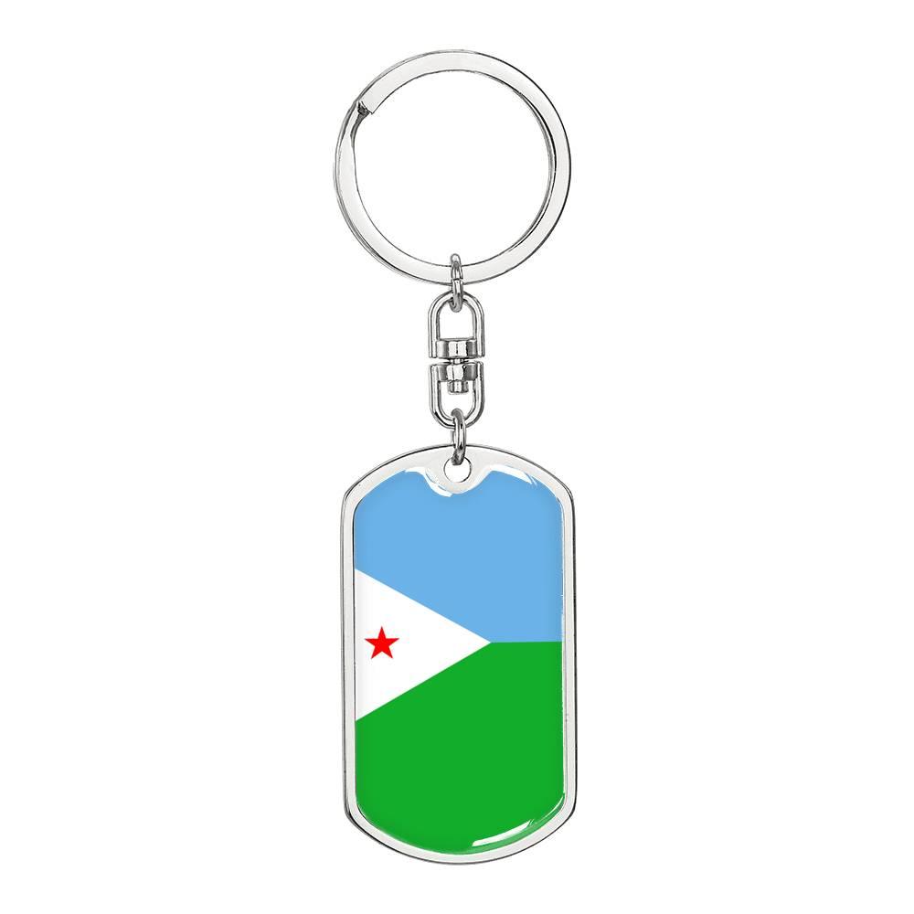 Djibouti Flag Keychain Dog Tag Stainless Steel or 18k Gold-Express Your Love Gifts