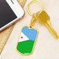 Djibouti Flag Keychain Dog Tag Stainless Steel or 18k Gold-Express Your Love Gifts