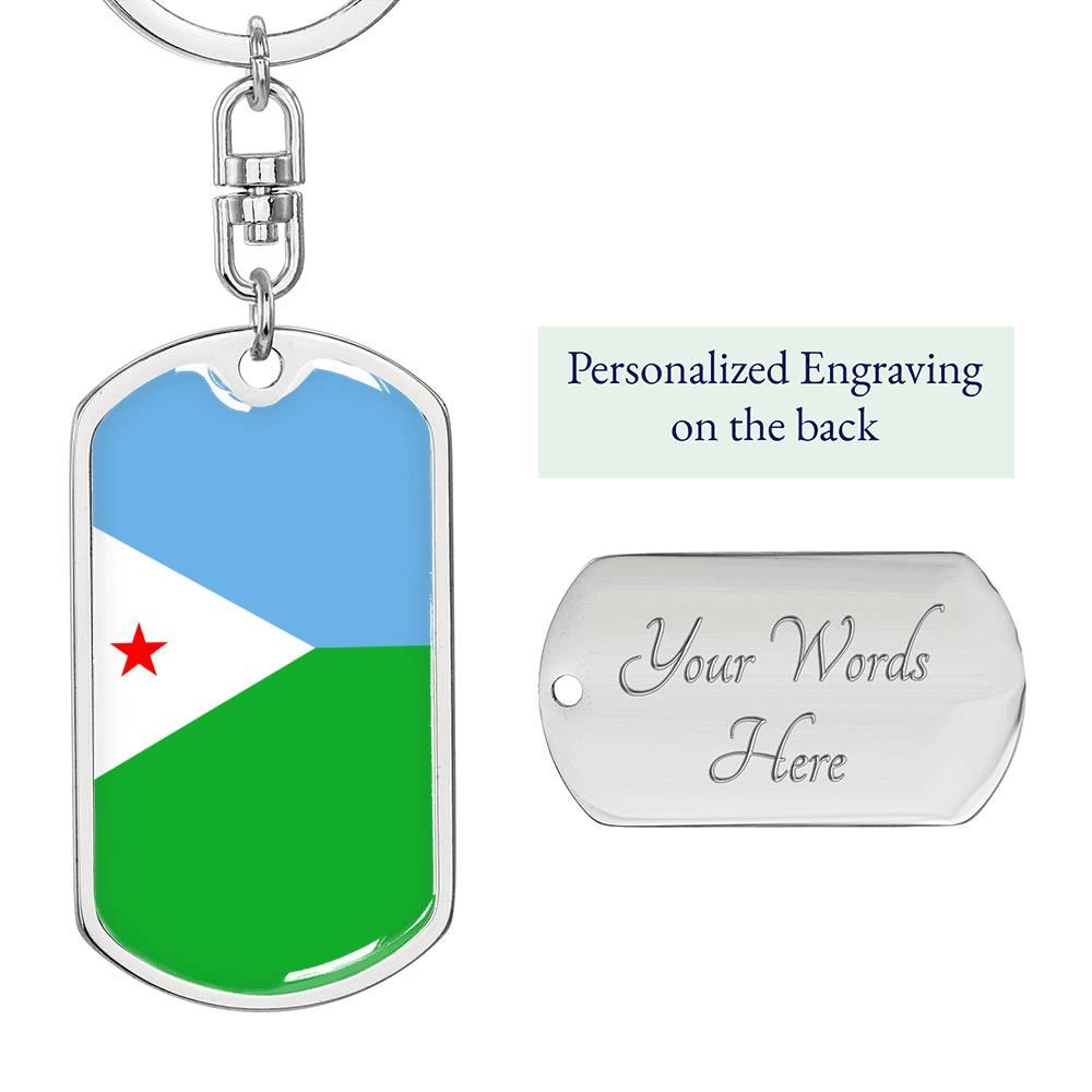 Djibouti Flag Keychain Dog Tag Stainless Steel or 18k Gold-Express Your Love Gifts
