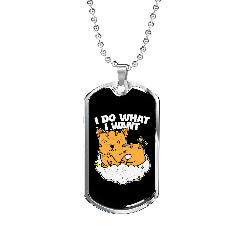 Do What I Want Cat Necklace Stainless Steel or 18k Gold Dog Tag 24" Chain-Express Your Love Gifts
